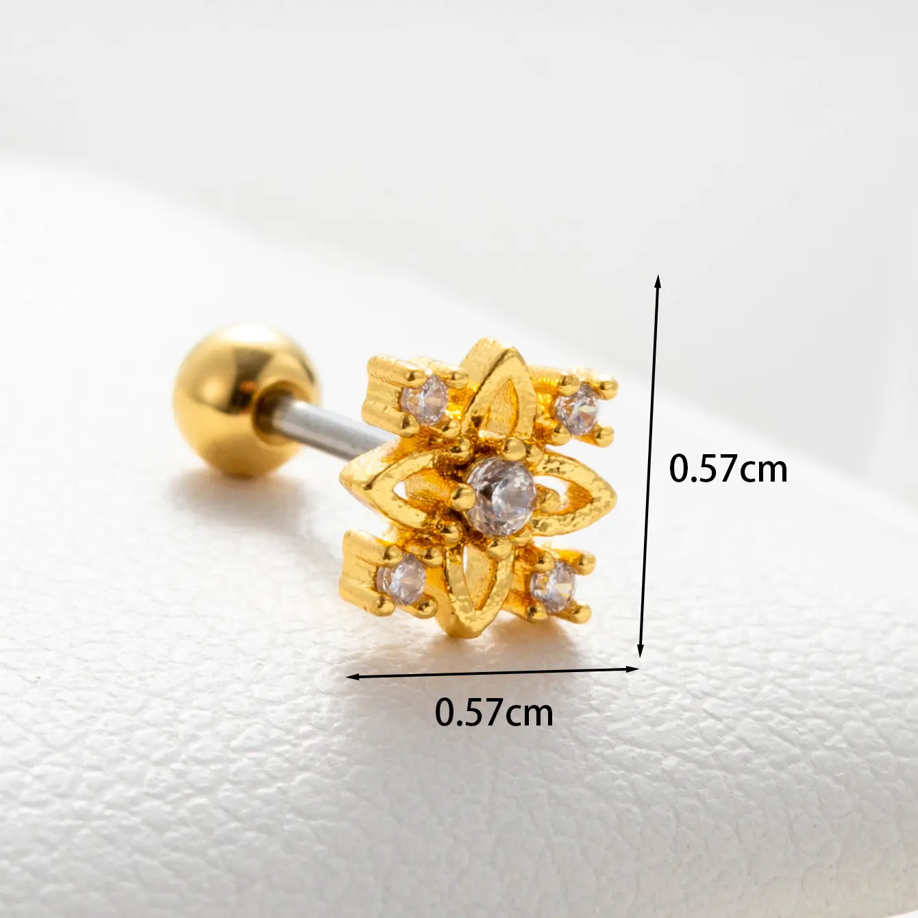 1 Piece Simple Series Classic Plant Copper  18K Gold Plated Zircon Women's Stud Earrings h5 